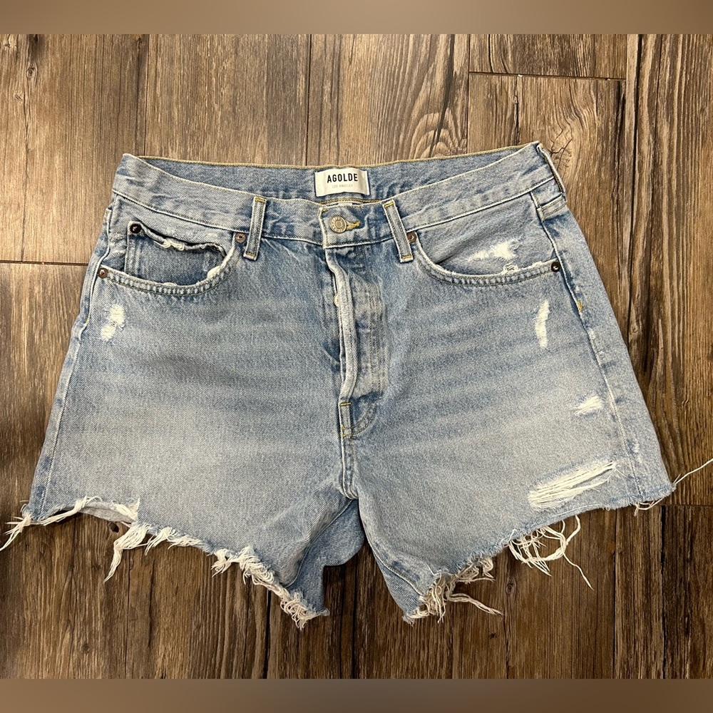 Women’s Agolde Distressed Lightwash Denim Shorts, Size 29